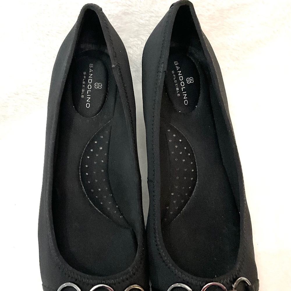 Bandolino Tuvonna Black Slip On Canvas and Patent Leather Wedge Heels Sz 8.5M - Picture 11 of 12